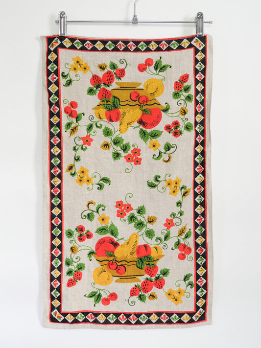 Vintage 50s Linen Fruit Bowl Tea Towel