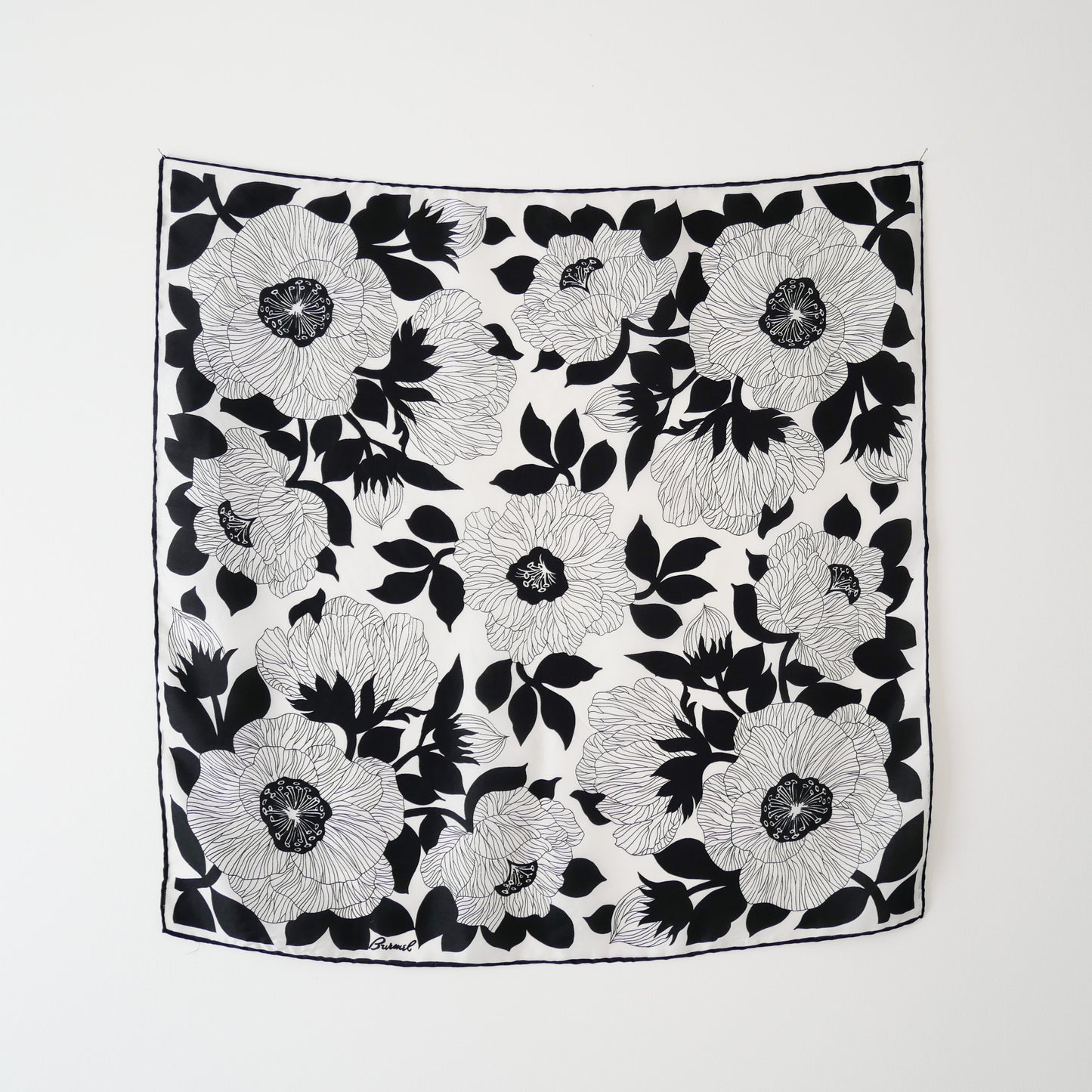 Vintage Black and White Floral Scarf