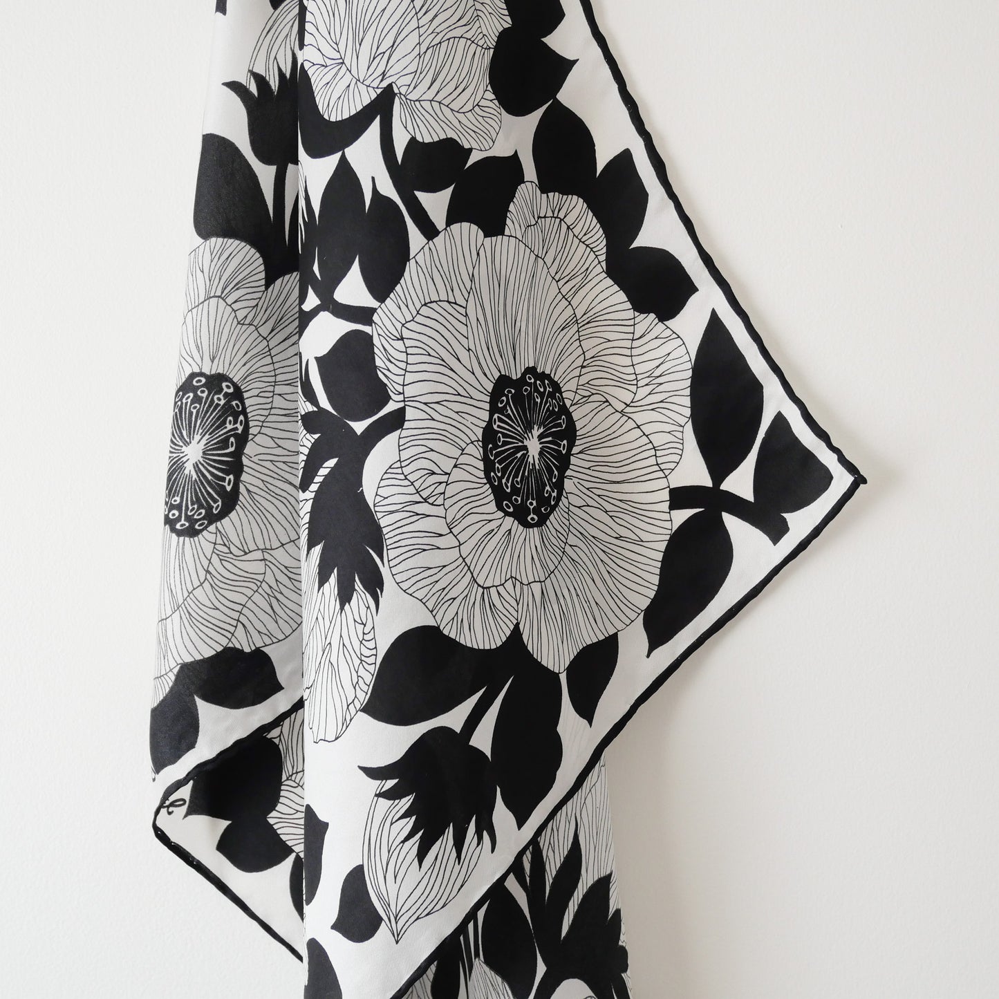 Vintage Black and White Floral Scarf