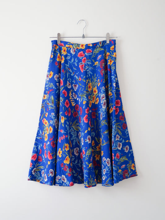 Vintage Blue Floral Skirt, Size S