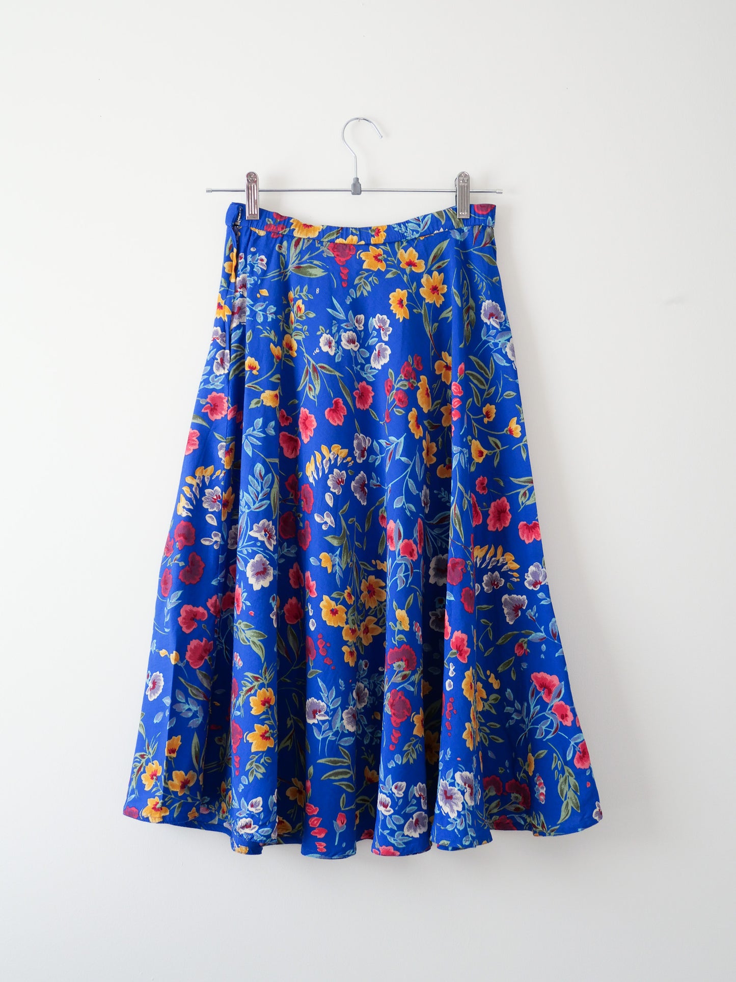 Vintage Blue Floral Skirt, Size S