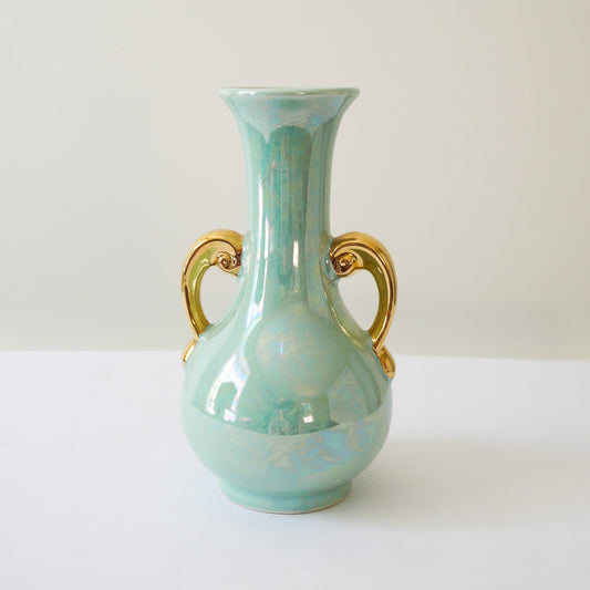 Vintage Pearlescent Vase with Gold Handles