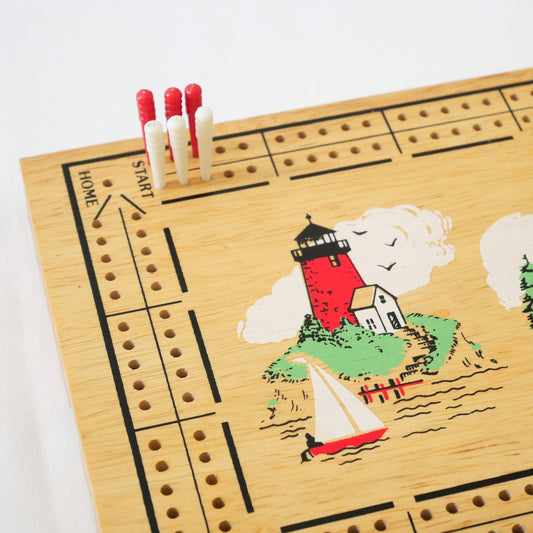 Vintage Lighthouse Cribbage Board