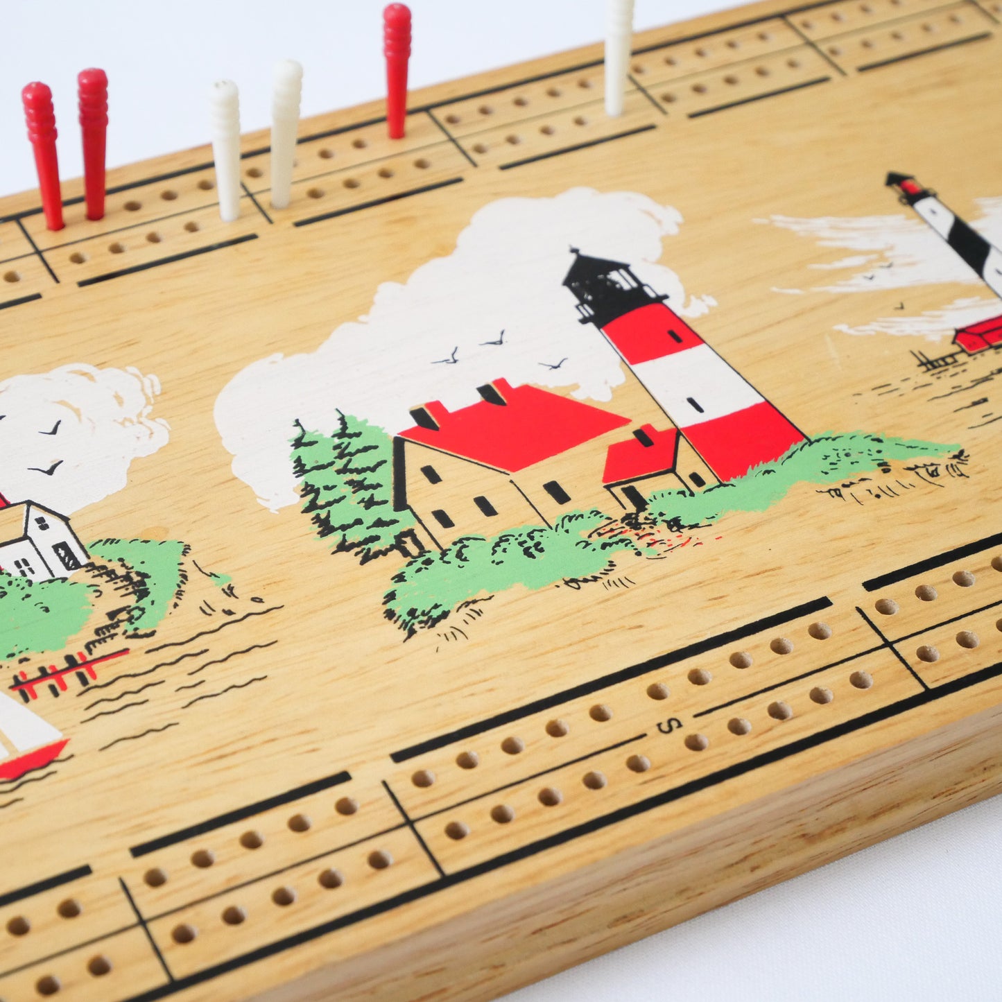 Vintage Lighthouse Cribbage Board