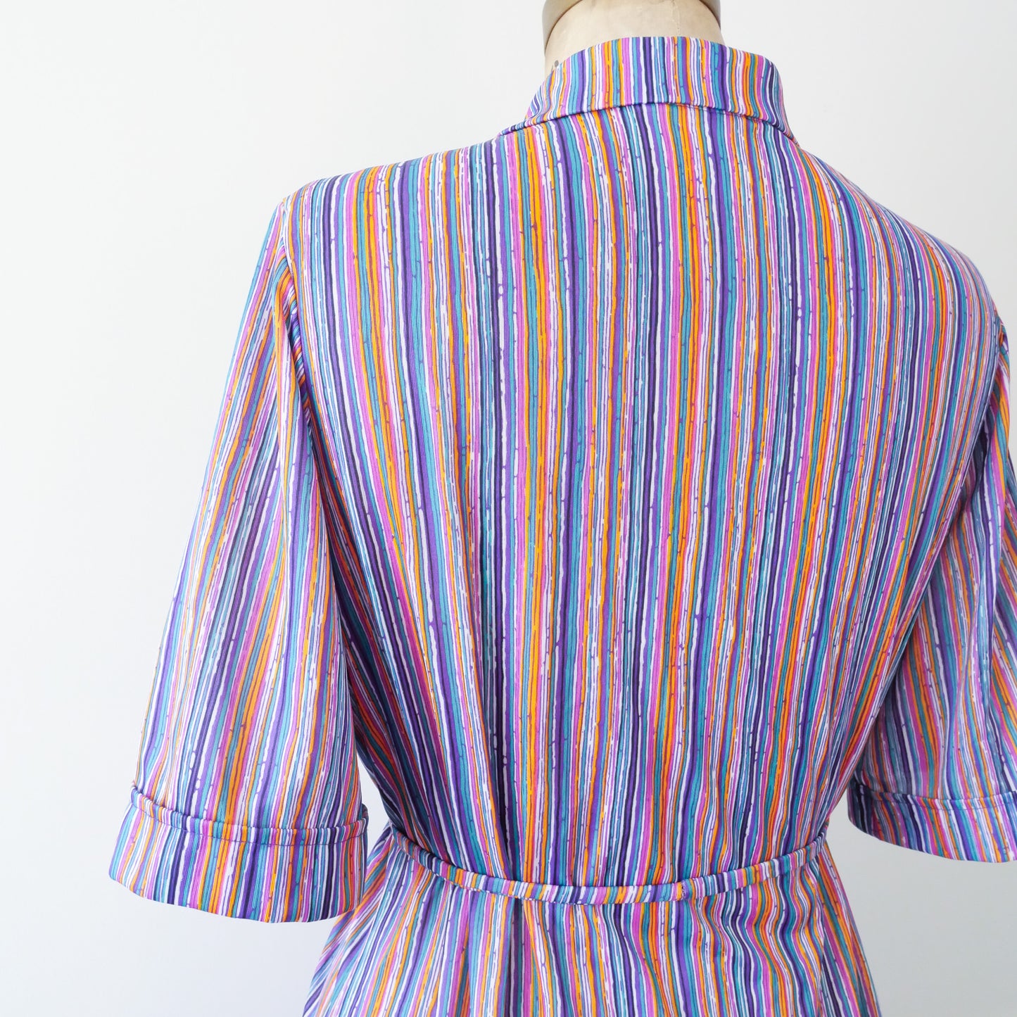 70s striped shirt dress with tie, Size L