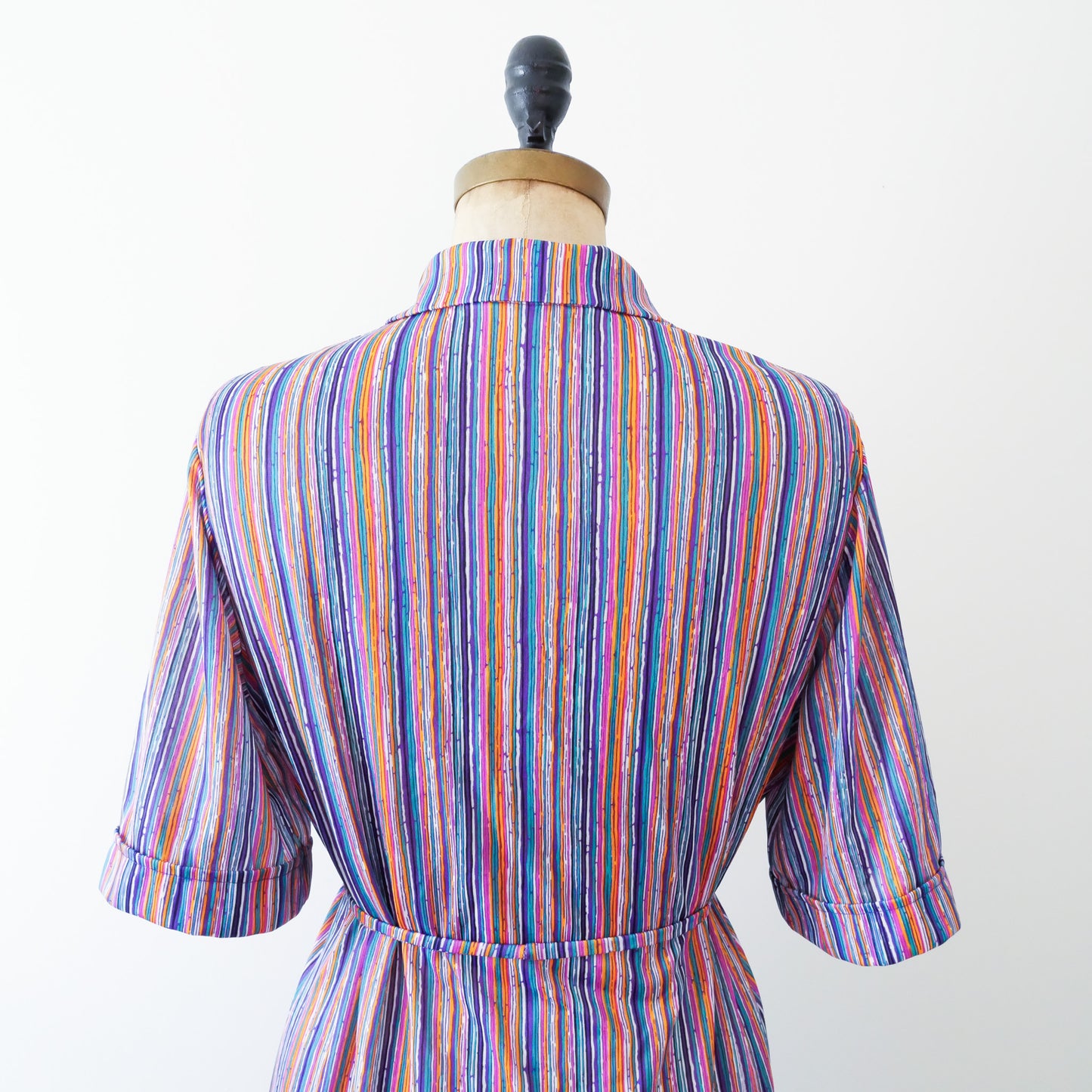 70s striped shirt dress with tie, Size L