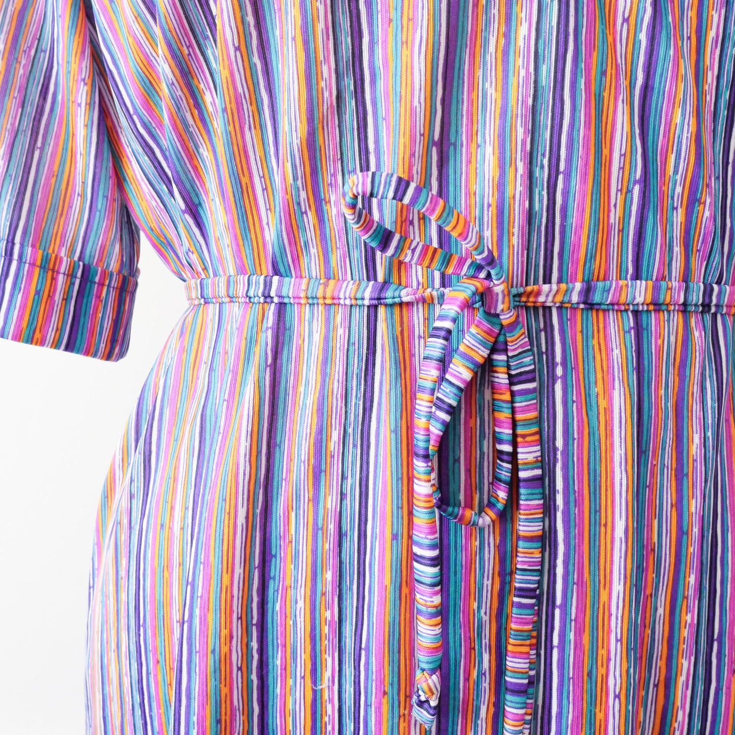 70s striped shirt dress with tie, Size L