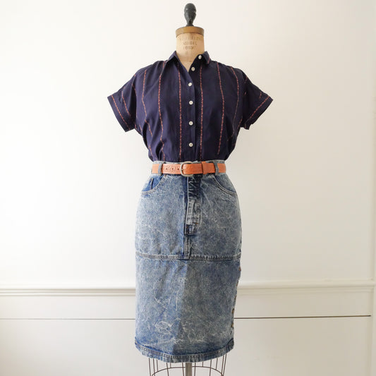 Vintage Acid Wash Denim Midi Skirt, Size M