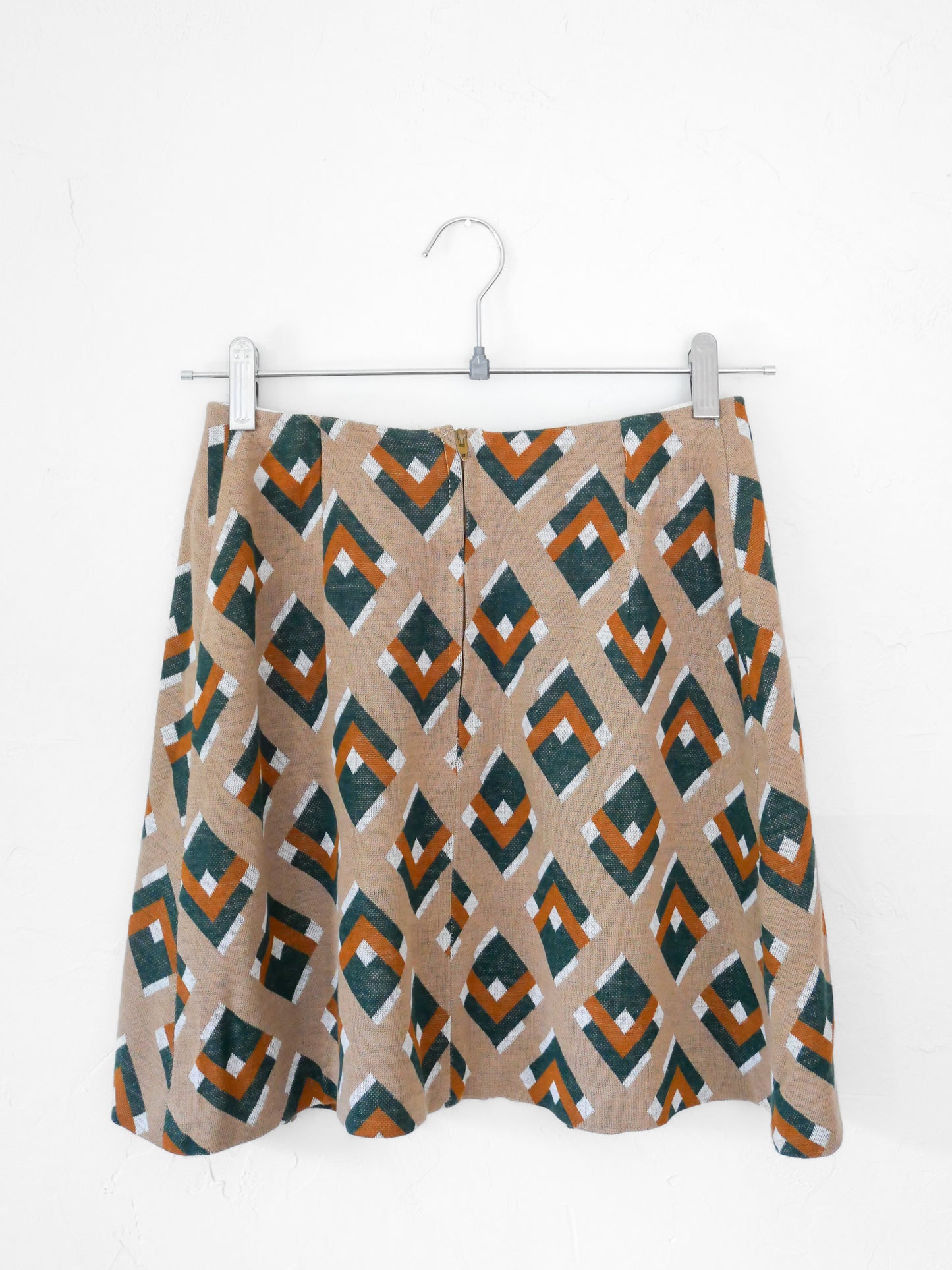 Vintage 70s Knit Mini Skirt with Diamond Pattern, Size XS