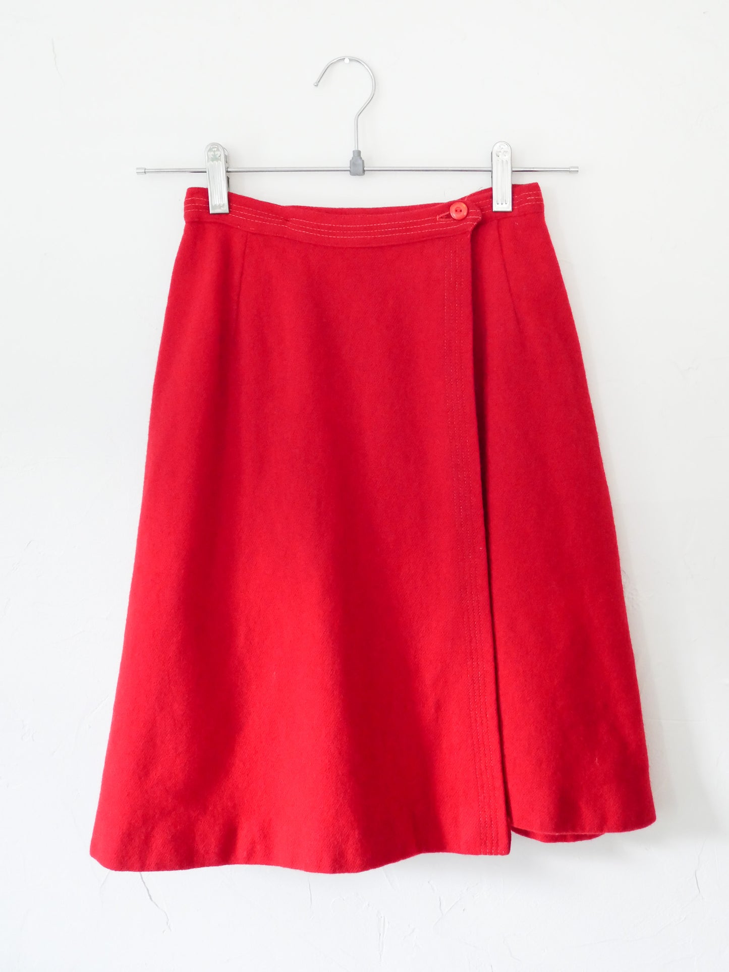 Vintage Red Wool Wrap Skirt, Size XS / XXS