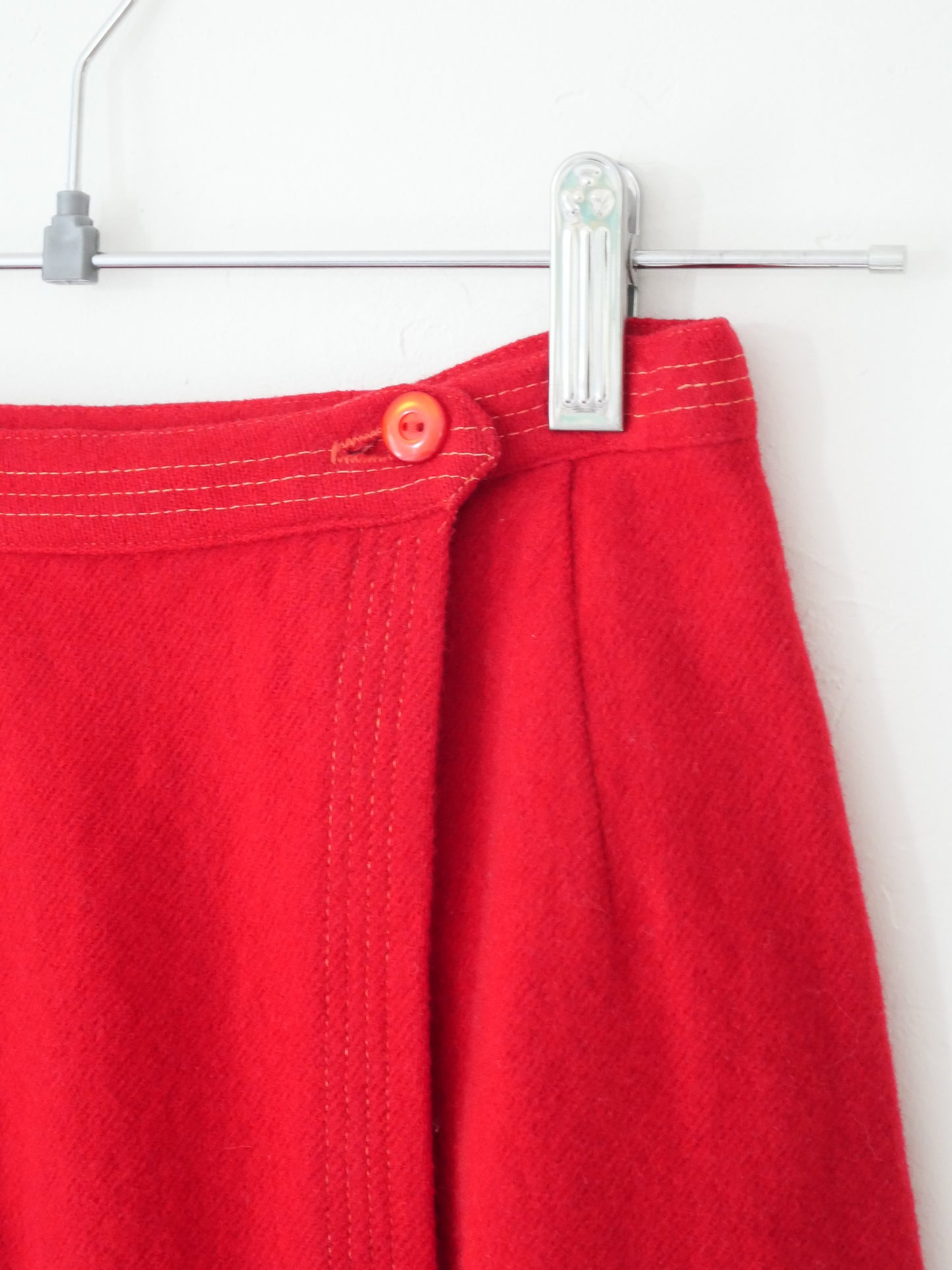 Vintage Red Wool Wrap Skirt, Size XS / XXS