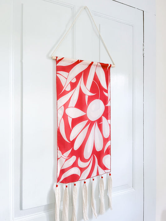 Handmade Wall Hanging, Red and White Floral