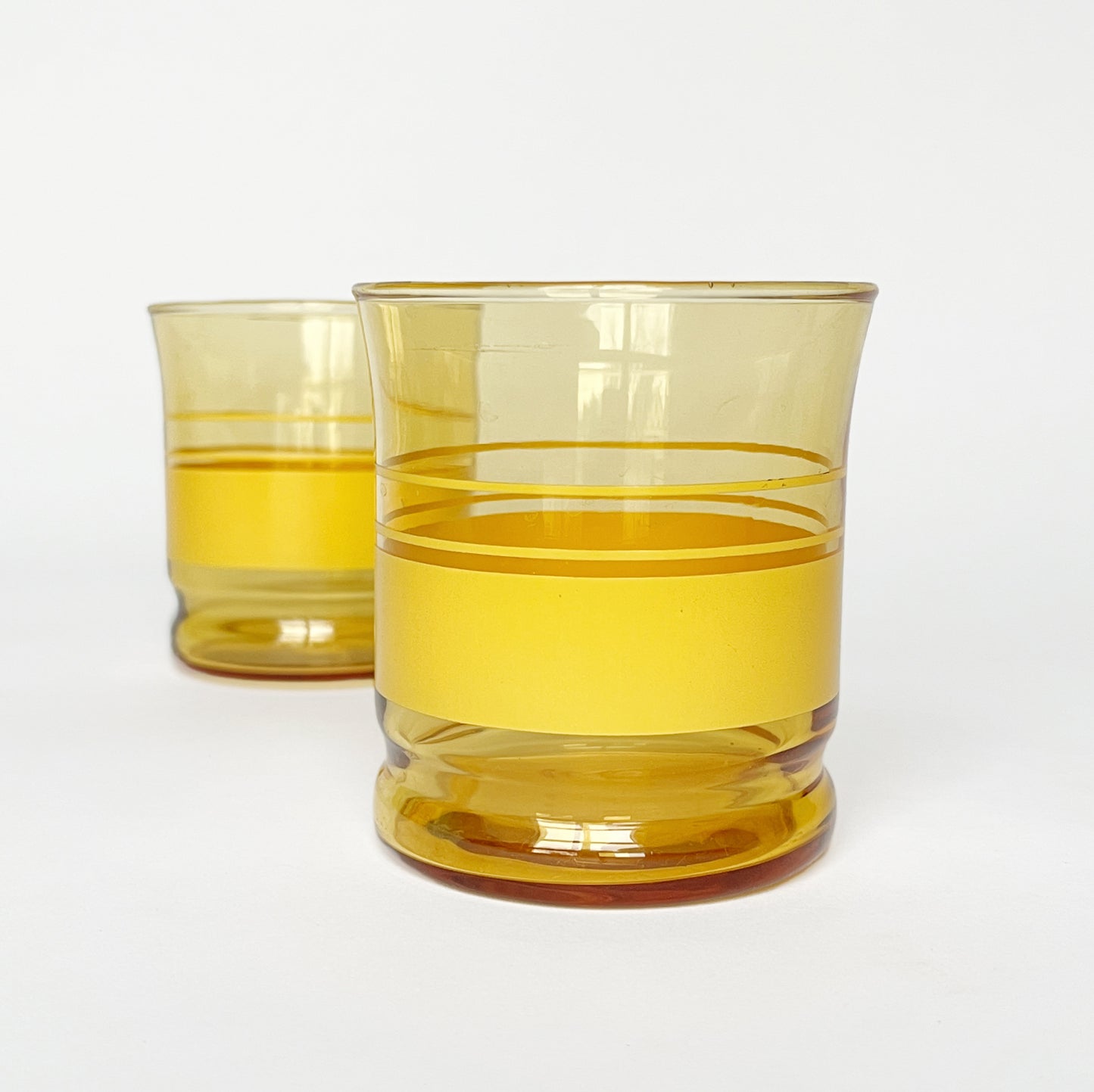 Vintage Yellow Striped Drinking Glasses, Set of 2