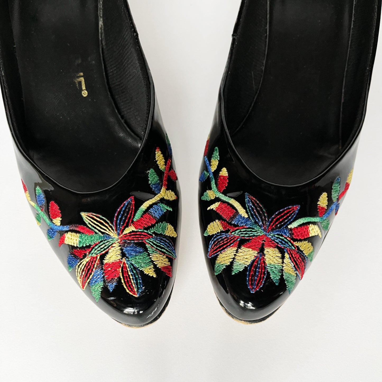 Vintage Patent Leather Embroidered Heels, Size 6