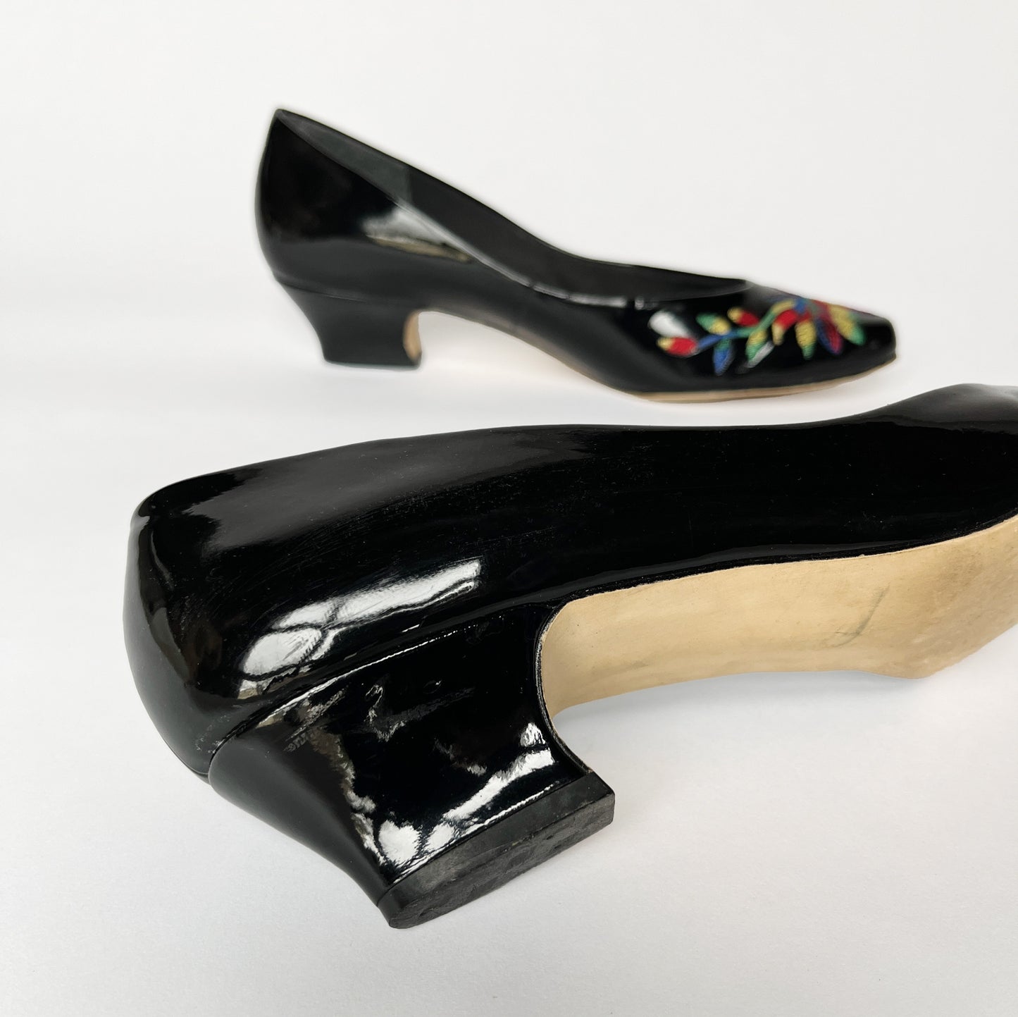 Vintage Patent Leather Embroidered Heels, Size 6